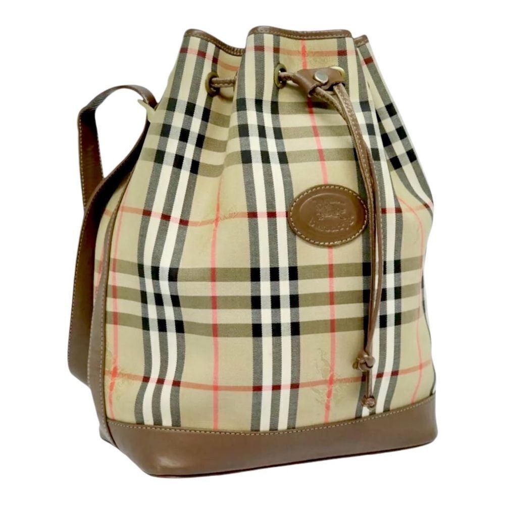 BURBERRYS Nova Check Canvas Leather Bucket Shoulder Bag 💼